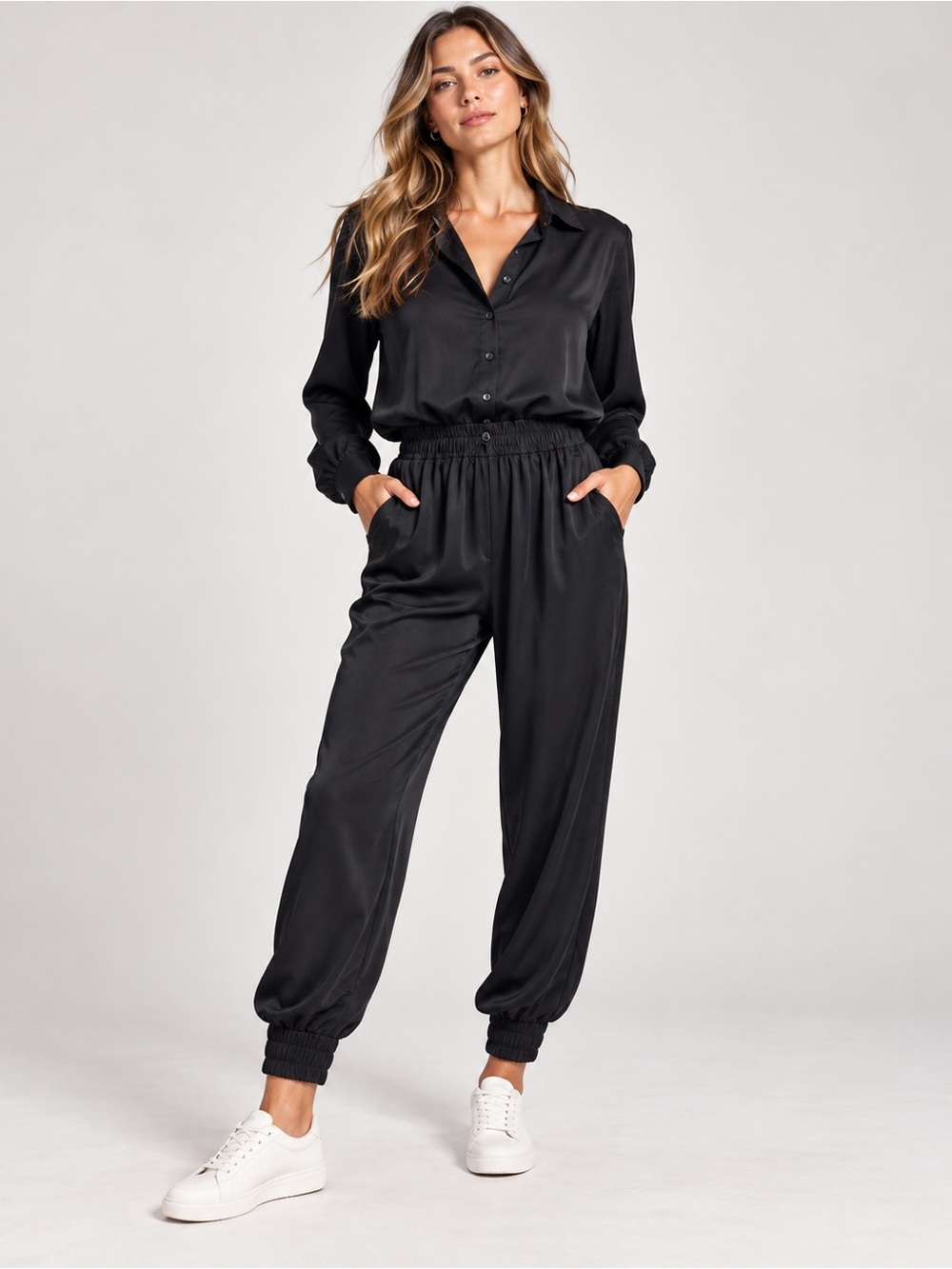 Monrow Black Satin Track Joggers